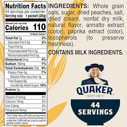 Quaker Instant Oatmeal, Peaches & Cream, 1.05oz, 44 Counts (Pack of 1)