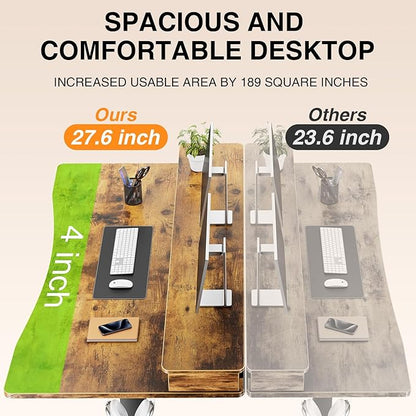 Veken 55"×27.6" Ergonomic Standing Desk with Drawers, Adjustable Height Home Office Desk with Monitor Riser, Computer Table for Work, Study, Gaming, Reading, Brown