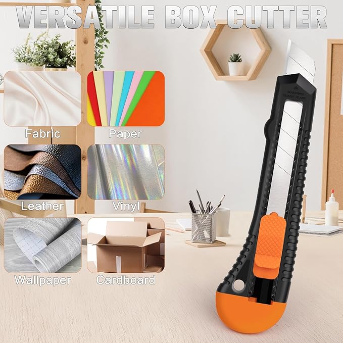 Retractable Utility Knife, 4 Pack Box Cutters with 18mm Snap-Off Blade for Paper, Plastic, Cardboard