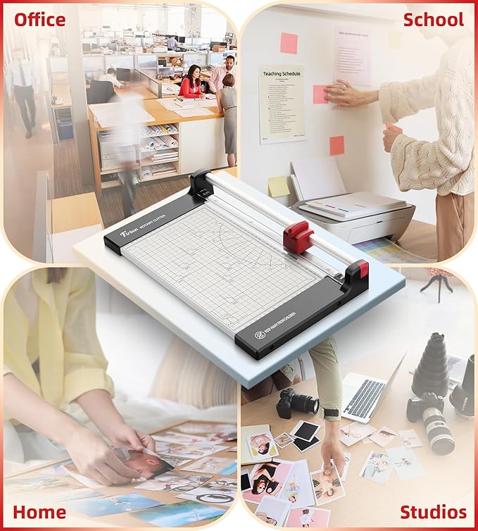 Firbon 12" Rotary Paper Trimmer with Replaceable Blade, Heavy Duty 8-Sheet Capacity Cutter for Cardstock, Photos, Scrapbooking, Office, School & Studio