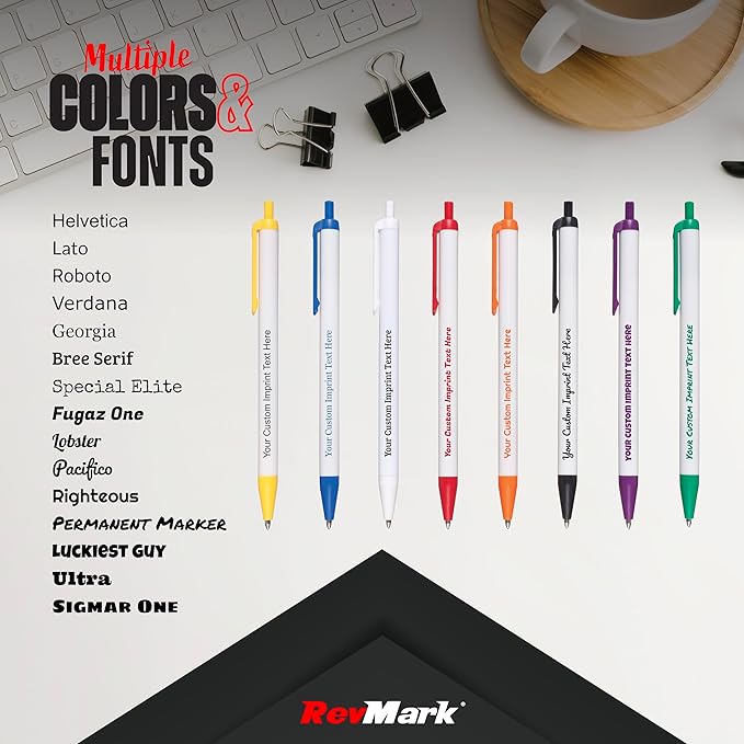 RevMark Personalized Ballpoint Pen, Custom Printed Name, Business or Event Information, Timeless Advertising, USA Made Pens, Promotional Marketing, Smooth Black Ink, Bulk Pack (Orange,250 Ct)