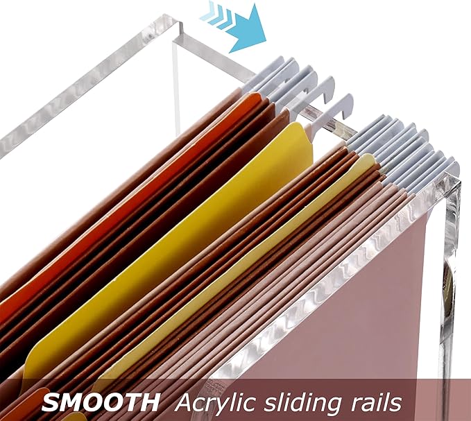 DINGHUO Acrylic File Organizer Box Letter Size Hanging File Organizer, Clear Folder Holder Portable File Box with Handle, Storage Filing Organizer for Desk, Office, School - 1 Pack