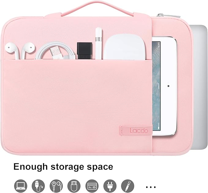 Lacdo 360° Protective 15-15.6 Inch Laptop Sleeve Case for Acer HP Lenovo Dell ASUS Laptop, Acer Aspire 15, HP Pavilion 15, Dell Inspiron 15, Lenovo IdeaPad 15, ASUS ZenBook 15 Computer Bag, Pink