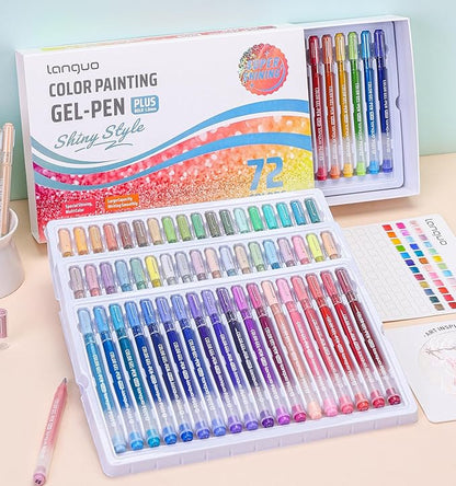 Glitter Gel Pens, 72 Pack Colored Pens for Black Paper & White Paper, 1.0mm Point Pens, Large Capacity Ink Pens for Coloring, Writing, Drawing, Journaling, Note Taking, School, Office, Home