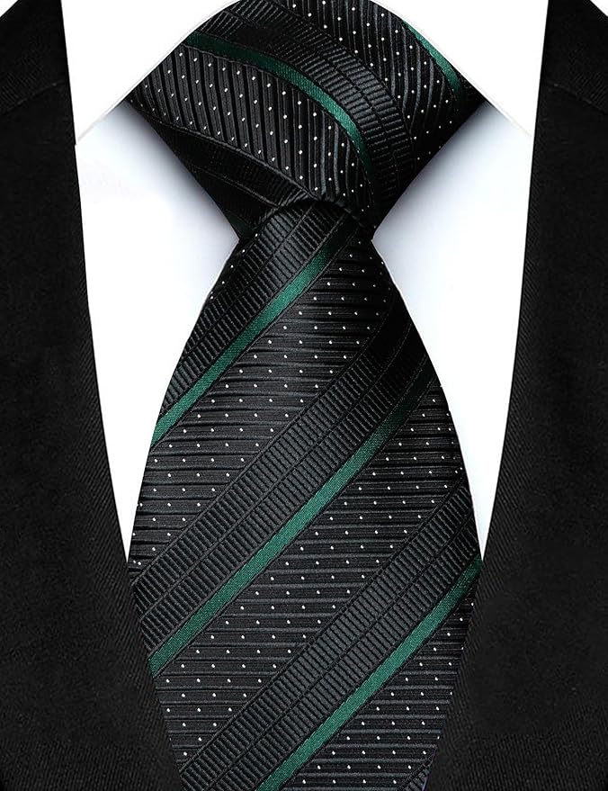 JEMYGINS Mens Striped Tie and Lapel Pin Necktie Pocket Square with Tie Clip Sets for Business Casual 4PCS