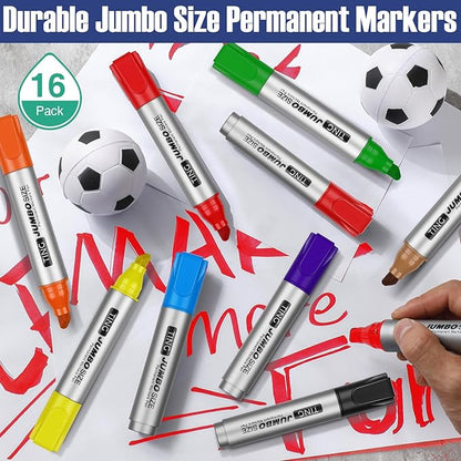 Fuutreo 16 Pcs Jumbo Size Permanent Markers Bulk Large Chisel Tip Permanent Markers Thick Waterproof Jumbo Pens Set Huge Poster Supplies(Rainbow)