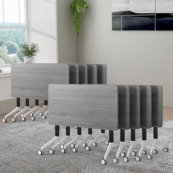 Conference Room Table, Folding Conference Table with Silent Wheels, Modular Flip Top Mobile Training Tables for Office, Training Room, Meeting Rooms, School, 2-16 Person (10, Grey, 70.8in)