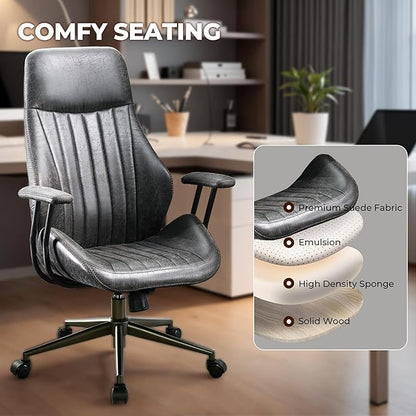 High Back Padded Headrest Office Chair, Ergonomic Executive Office Chair with Lumbar Support, Adjustable Height Home Office Desk Chair with Armrests, Rolling Swivel Computer Gaming Chair,Dark Grey