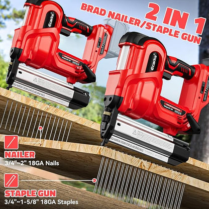 Ecarke 2" Electric Nail Gun Compatible with Milwaukee 18V Battery(No Battery),2 in 1 Cordless Brad Nailer Stapler with 1000 Nails,18 Gauge Nail Gun Battery Powered,2 Firing Modes for Trim Wood DIY