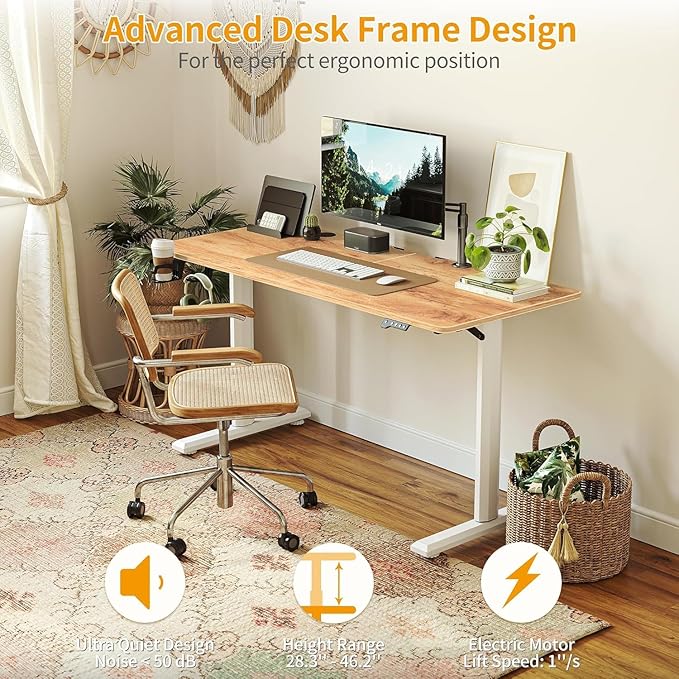 FEZIBO Height Adjustable Electric Standing Desk, 44 x 24 Inches Stand up Table, Sit Stand Home Office Desk with Splice Board, Light Rustic Brown