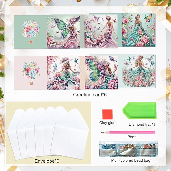 6pcs Diamond Painting Greeting Cards for Blessings and Wishes, - Madame Butterfly DIY Special Shape Crystal Diamond Art Partial, Surface flash Paper Material, DIY Gifts for Christmas Thanksgiving Day