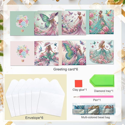 6pcs Diamond Painting Greeting Cards for Blessings and Wishes, - Madame Butterfly DIY Special Shape Crystal Diamond Art Partial, Surface flash Paper Material, DIY Gifts for Christmas Thanksgiving Day