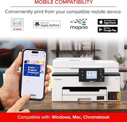 Canon MegaTank MAXIFY GX2020 All-in-One Wireless Color Printer – Print, Copy, Scan with Duplex Printing – Refillable Tank System, Compact Desktop Design – Wireless Print Scan Copy for Home & Office