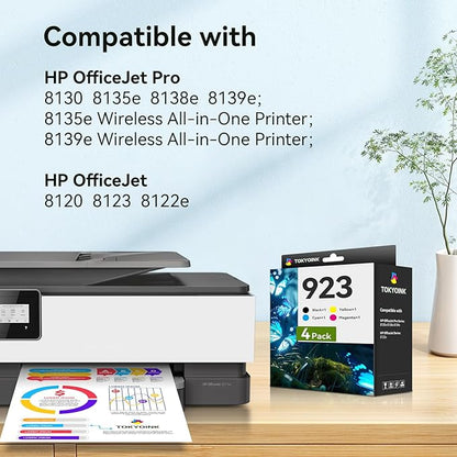 TOKYOINK 923 Ink Cartridges Combo Pack Replacement for HP 923 HP923 Ink Cartridge Work for OfficeJet Pro 8120 8122 8122e 8123 8124 8125 8130 8132 8134 8135e 8138e 8139e Printer Without Chip (4 Pack)