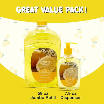 SIMPLE PLEASURES Premium Hand Soap Collection - Lemon Scent, 7.9 oz Bottle with Jumbo 61.4 oz Refill - Goodhousekeeping Seal Approved - Multiple Scents Lemon Hand Soap Dispenser Refills