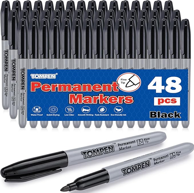Black Permanent Markers Fine Tip 48 Count Bulk,Use for Halloween,Waterproof Permanent Marker Pens with Quick Drying on Wood,Plastic,Paper,Metal,Mirror for Office School Classroom Home