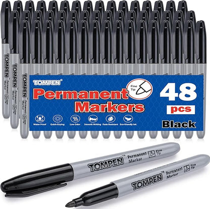 Black Permanent Markers Fine Tip 48 Count Bulk,Use for Halloween,Waterproof Permanent Marker Pens with Quick Drying on Wood,Plastic,Paper,Metal,Mirror for Office School Classroom Home