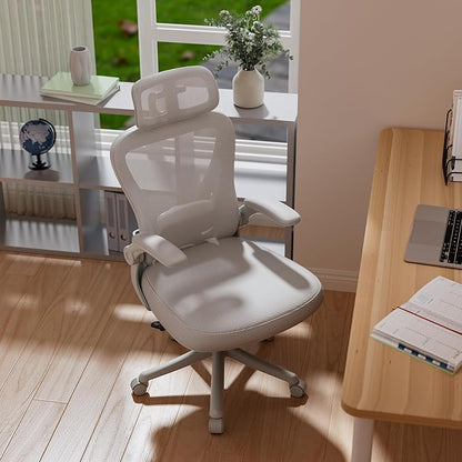 Computer Desk Chair, Ergonomic Office Chair M903 with Wheels, High Back Mesh Office Chair with Adjustable Lumbar Support, Headrest, Flip-Up Armrests, All-Grey