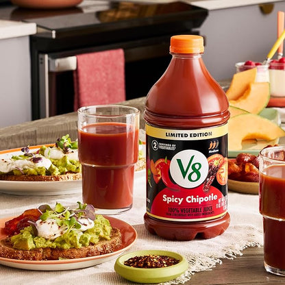 V8 Spicy Chipotle 100% Vegetable Juice, 46 fl oz Bottle (12 Pack)