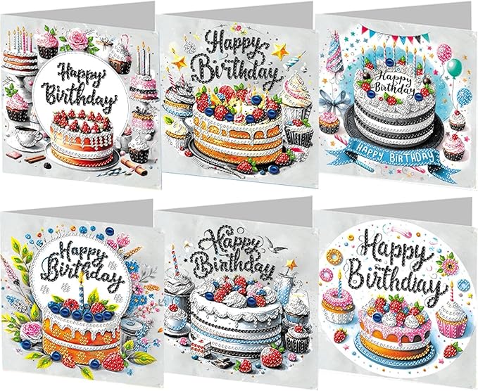 6PCS Diamond Art Painting Greeting Cards,Happy Birthday Cards with Envelopes,DIY Card Making Kits Thank You Card Arts Crafts for Birthday