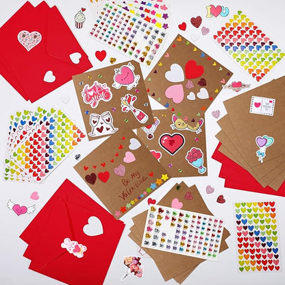 Zonon 32 Pack Valentines Crafts Set, Valentines DIY Card Valentines's Day Kits for Kids Girls Boys Foam Heart Sticker Craft DIY Kits Sticker Envelopes Cards Set for Classroom Exchange Gifts (Red)