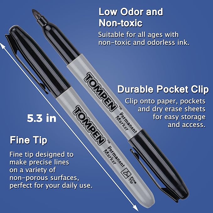 Black Permanent Markers Fine Tip 48 Count Bulk,Use for Halloween,Waterproof Permanent Marker Pens with Quick Drying on Wood,Plastic,Paper,Metal,Mirror for Office School Classroom Home