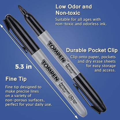 Black Permanent Markers Fine Tip 48 Count Bulk,Use for Halloween,Waterproof Permanent Marker Pens with Quick Drying on Wood,Plastic,Paper,Metal,Mirror for Office School Classroom Home