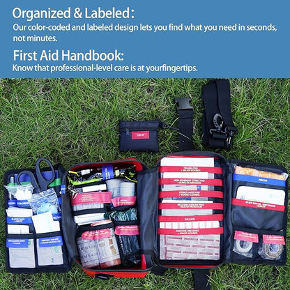 Waterproof First Aid Kits -348 Piece Comprehensive Trauma Kit, Emergency Medical Kit for Marine, Outdoor, Camping, Hurricanes, Boating and Car -With Labeled Compartments for Easy Access