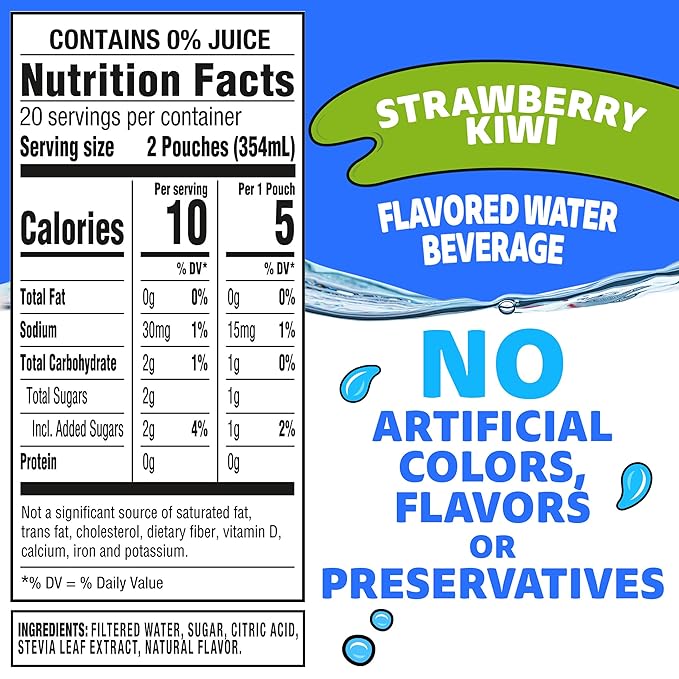 Capri Sun Roarin' Waters Strawberry Kiwi Flavored with other natural flavor Water Beverage, 40 ct Pack, 4 Boxes of 10 Drink Pouches