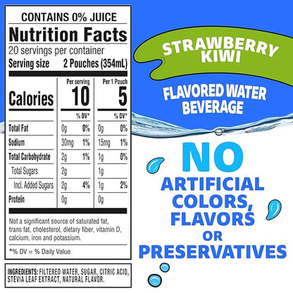 Capri Sun Roarin' Waters Strawberry Kiwi Flavored with other natural flavor Water Beverage, 40 ct Pack, 4 Boxes of 10 Drink Pouches