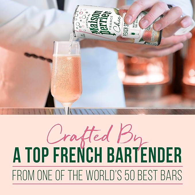 Maison Perrier Chic Peach Spritzer Flavored Sparkling Beverage, Low Calorie, Mocktail, 24-Pack