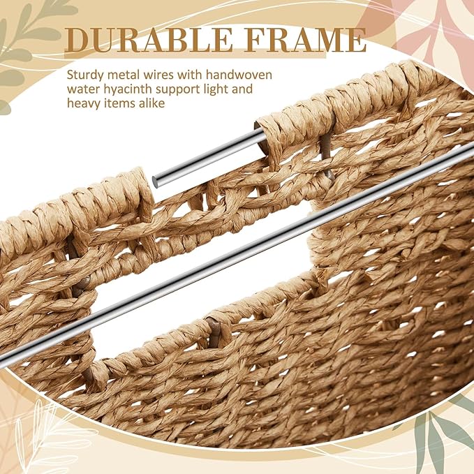 Rolling File Box Organizers, Water Hyacinth Letter/Legal Size File Organizer with Lid and Locking Wheels, Collapsible Hand Woven Hanging Filing Cabinet Box for Office/Home Decor, Natural