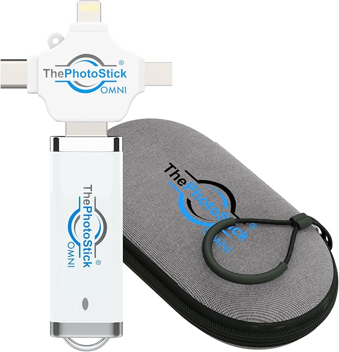 ThePhotoStick® Omni 64GB + Protective Case | Secure Photo & Video Backup and Transfer | Digital File Organization | USB & Multiport Connection for Phones, Tablets and Computers | Water Resistant Case