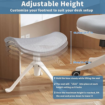 Under Desk Footrest, 2-in-1 Height Adjustable Rotatable Ergonomic Under Desk Foot Rest Ottoman, Rolling Leg Rest Stool with Breathable Mesh and Nylon Frame for Home Office