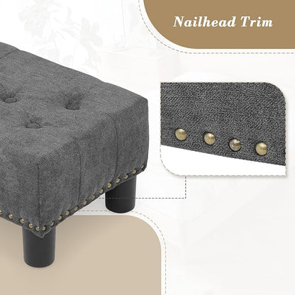 Athena Collection Small Ottoman Foot Rest with Legs, Linen Fabric Ottoman Foot Stool with Soft Padded seat, Square Footstool FootRest for Living Room, Bedroom, Office, Dark Grey