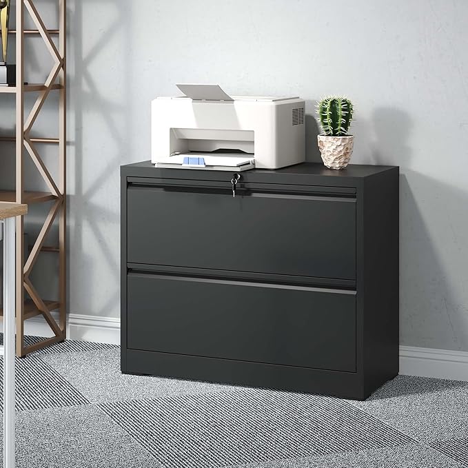 2 Drawer Lateral File Cabinet with Lock, 26.77“W File Cabinets for Home Office Legal/Letter A4 Size, File Cabinet Storage Cabinet,Require Assembly, Black