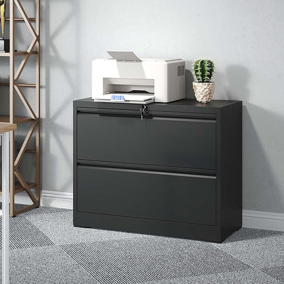 2 Drawer Lateral File Cabinet with Lock, 26.77“W File Cabinets for Home Office Legal/Letter A4 Size, File Cabinet Storage Cabinet,Require Assembly, Black