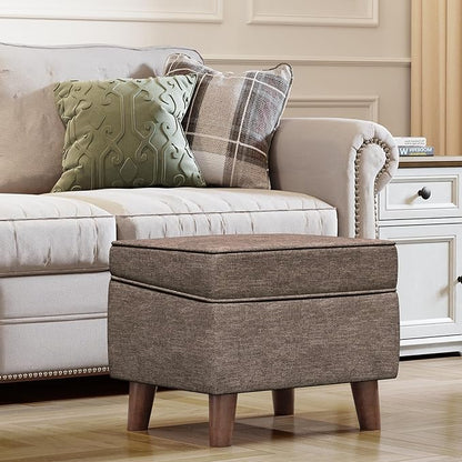 Storage Ottoman with Adjustable Cover, Soft Step Stool, Footrest and Seat, Ottoman Foot Rest for Living Room, Bedroom, Dorm, Brown