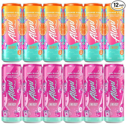 Generic Alani Energy Drinks Variety Pack - (Pack Of 12) - 2 Different Flavors : Pink Slush and Orange Kiss - 12 fl.oz. Can - By The Munchie Mix