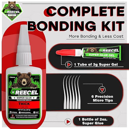 Super Glue Thick for Metal, Wood, Rubber, Glass, Super Control Cyanoacrylate Adhesive (CA) Instant Glue 2 Oz - Clear Superglue with Extra Gel for Carpentry & Crafts Repair (1 Pack)