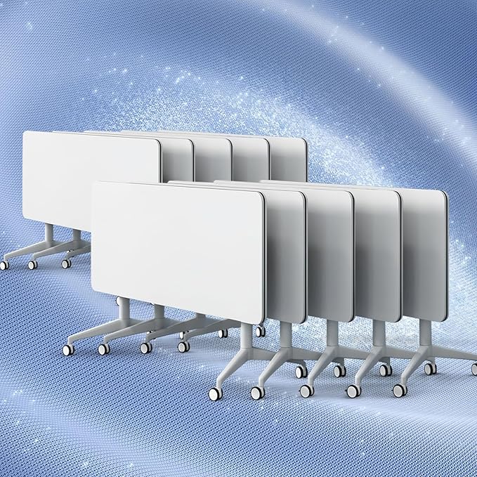 Folding Conference Table, Conference Room Tables Foldable Large Meeting Seminar Table on Wheels,Flip Top Boardroom Training Tables for Office, Classroom,Meeting (10, White, 47.2in)