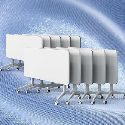 Folding Conference Table, Conference Room Tables Foldable Large Meeting Seminar Table on Wheels,Flip Top Boardroom Training Tables for Office, Classroom,Meeting (10, White, 47.2in)