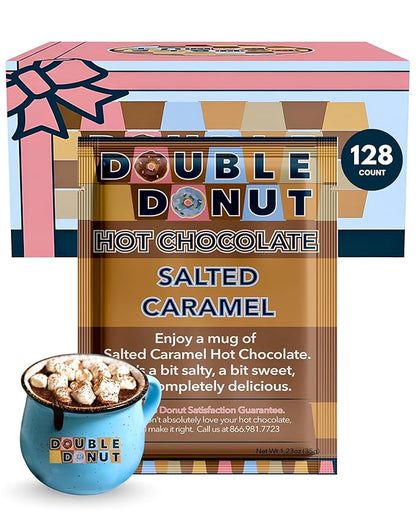 Double Donut Flavored Hot Chocolate Packets, Salted Caramel, Salted Caramel Hot Chocolate, Hot Cocoa Mix, 128 Count