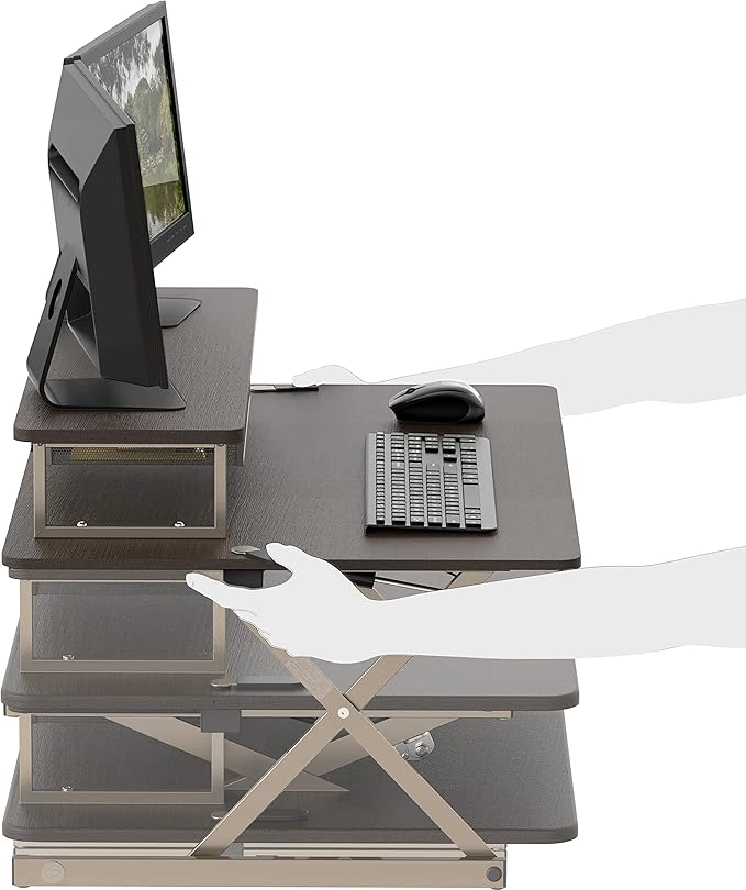 SHW 36-Inch Over Desk Height Adjustable Standing Desk with Monitor Riser, Espresso