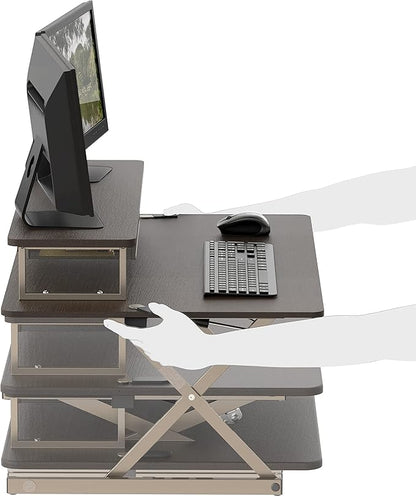 SHW 36-Inch Over Desk Height Adjustable Standing Desk with Monitor Riser, Espresso