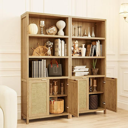 Bookshelf, 71" Tall Bookcase with Doors, 5 Tier Wooden Bookshelf Open Shelf Bookcase, Modern Farmhouse Bookshelves for Office, Library, Living Room (Set of 2)