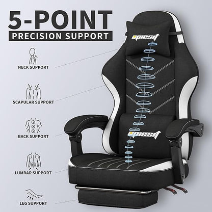 Gaming Chair,Fabric Computer Chair with Pocket Spring Cushion,400 lb Load Capacity,Ergonomic Office Chair with Footrest,Height Adjustable Video Gamer Chair with Lumbar Support (Black)