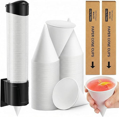 Roshtia 400 Pcs 4 oz Snow Cone Cups Paper Thicken Disposable with 1 Cups Dispenser Pull Type Wall Mount Cup Holder Paper for Restaurants, Home, and Office, and Shaved Ice, Cold (White)
