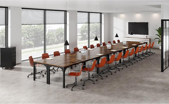 Conference Table, Super Sturdy Large Rectangle Meeting Seminar Table, Long Business Tables, Brown, 8Pcs