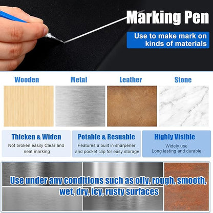 2 Pcs Welders Pencil with 48 PCS Round Refills Mechanical Pencils Metal Welding Marker for Tube Pipe Fitter Welder Steel Construction Woodworking (Silver)